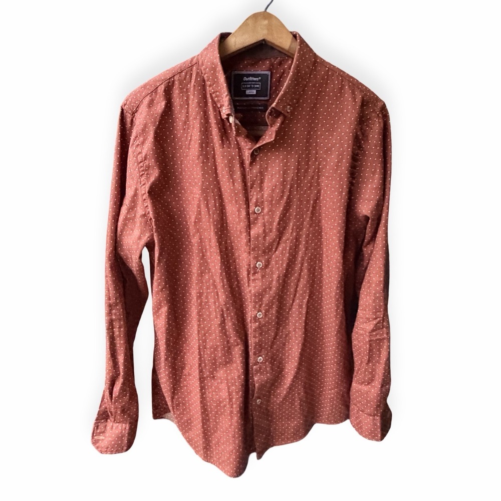 Outfitters 100% Cotton Burnt Orange Dot Country Western Men's Size L Shirt